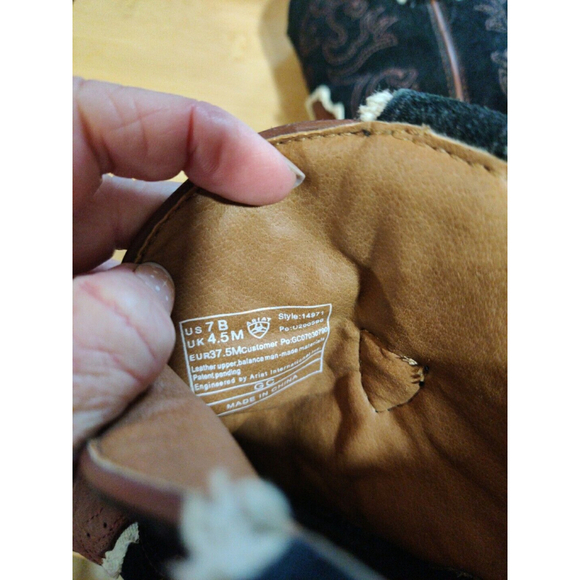 Ariat Youth Size 7 B Brown Black Leather Cowboy Boots - Picture 6 of 12